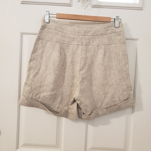 Karen Kane Womens Oat Linen Pleated Rolled Hem High-Waist Shorts - Picture 2 of 7